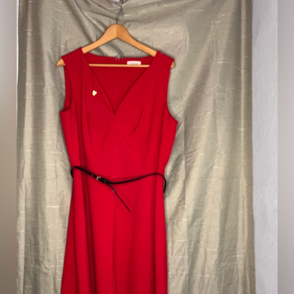 Calvin Klein Red Midi Dress with Belt